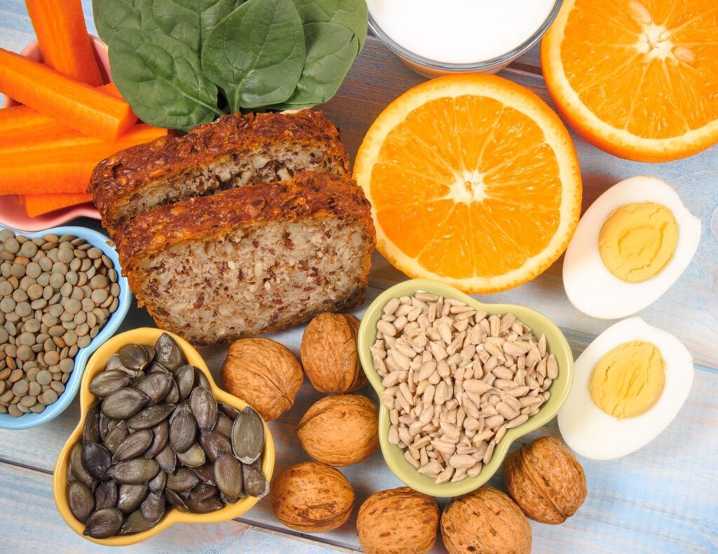 Healthy foods rich in vitamins and minerals for joint and knee health