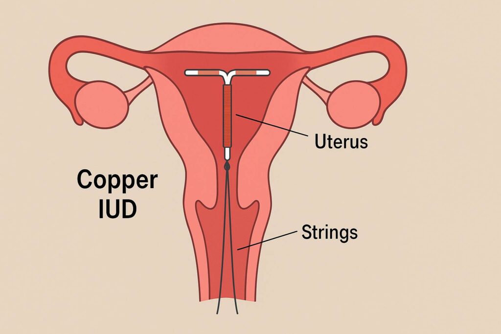 Illustration of copper IUD as a non-hormonal long-term birth control option