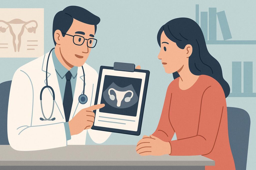 Doctor explaining ovarian cancer misdiagnosis due to common symptoms overlap