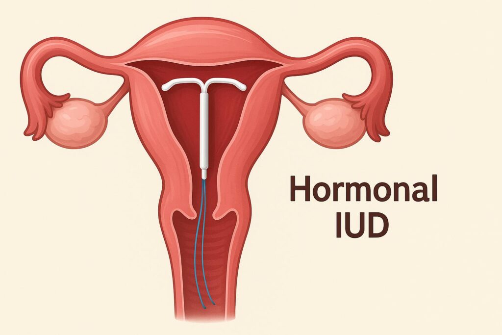 Hormonal IUD illustration showing lighter periods and reliable protection for women over 35