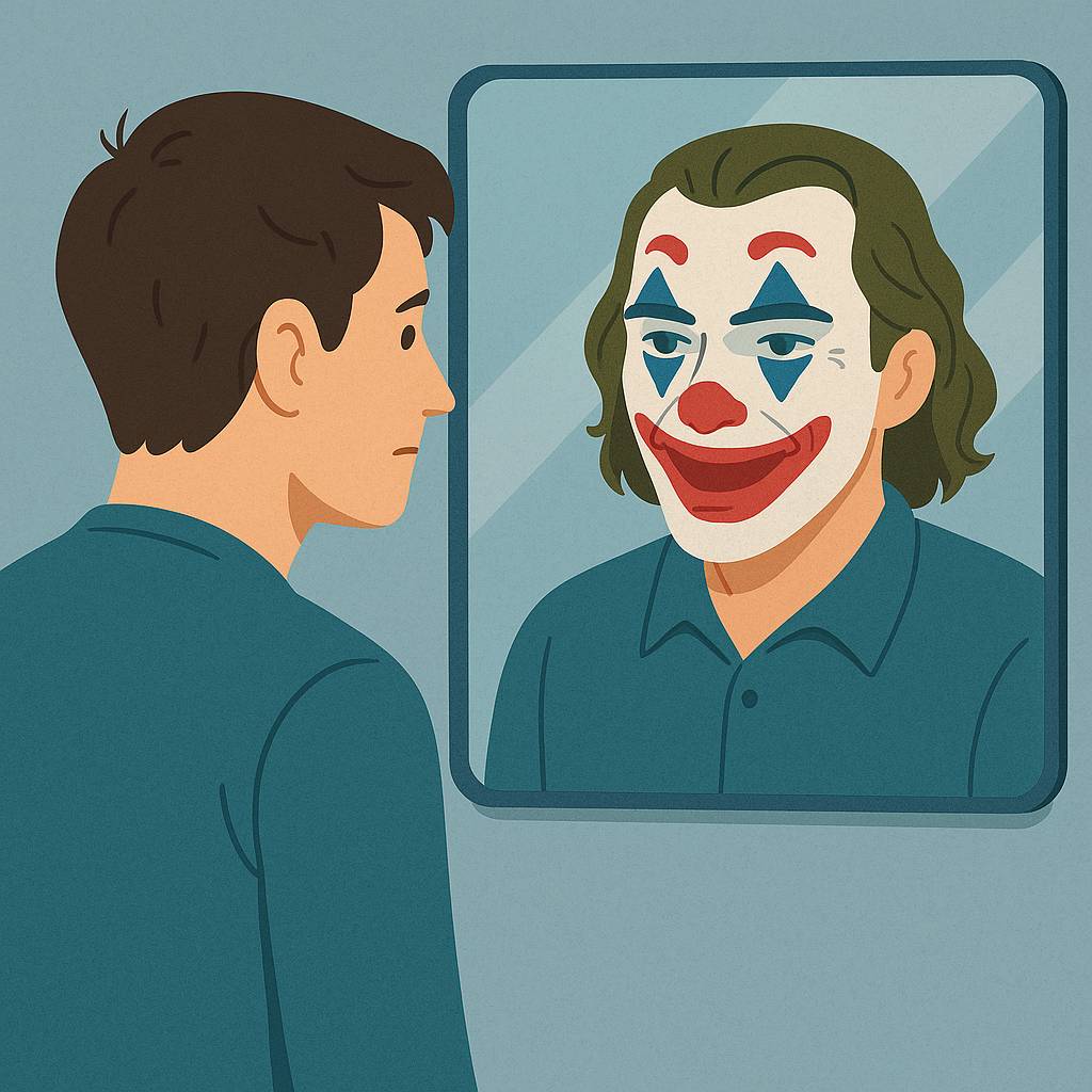 Visual metaphor of delusions and hallucinations, blurring reality and imagination like Joker’s experience