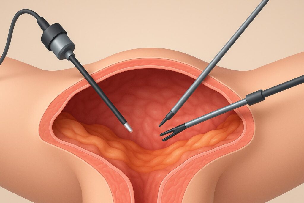 Laparoscopic surgery illustration for endometriosis treatment using small incisions and camera