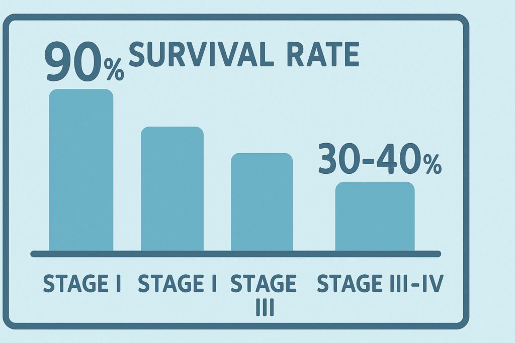 Ovarian cancer survival rates by stage — early vs late detection