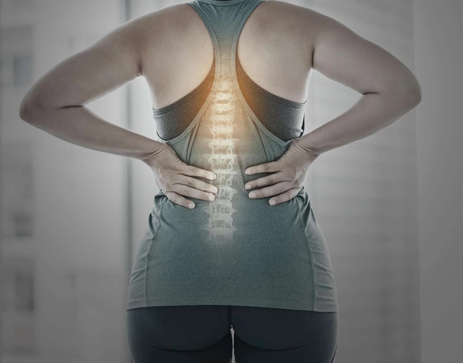 Diagram showing spinal nerve compression and its effect on the legs