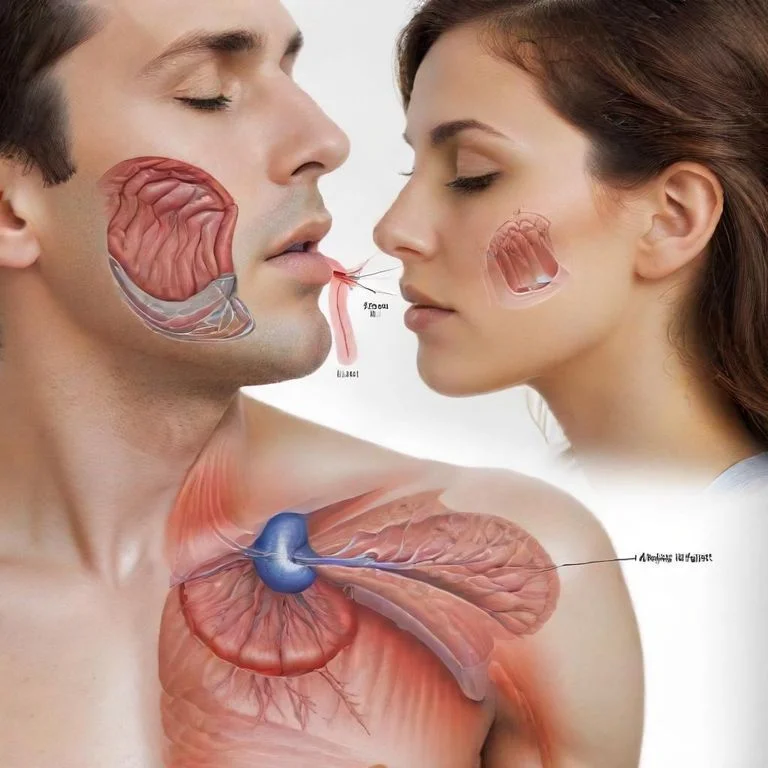 Diagram showing how lying flat affects the airways and diaphragm