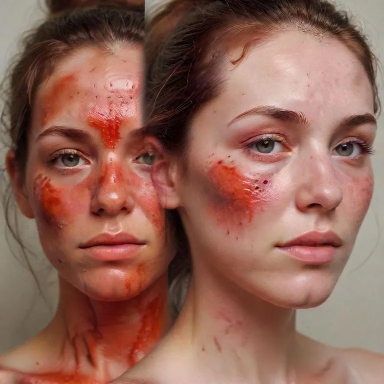 Illustration showing emotional and physical aspects of living with redness on face.