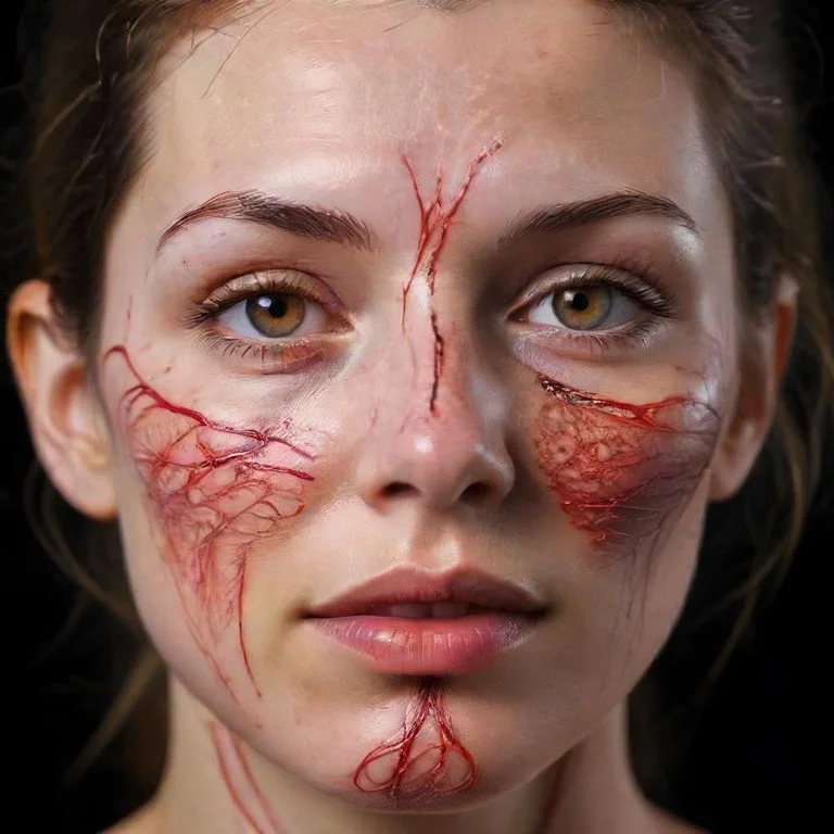 Diagram showing skin blood vessels dilating near the surface, leading to visible redness on face.