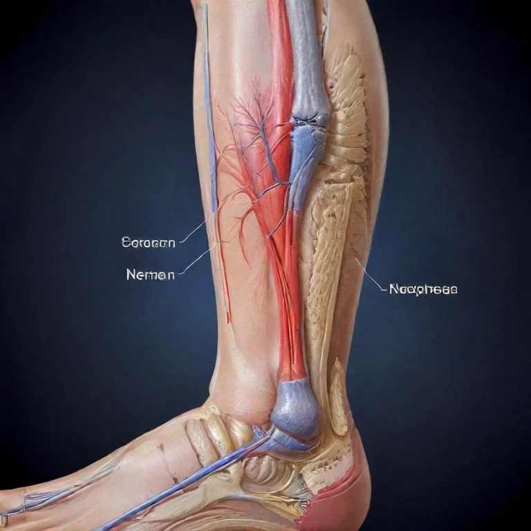 Diagram showing nerve compression causing pins and needles in the leg