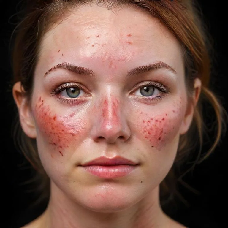 Illustration showing central facial redness areas commonly affected by rosacea.